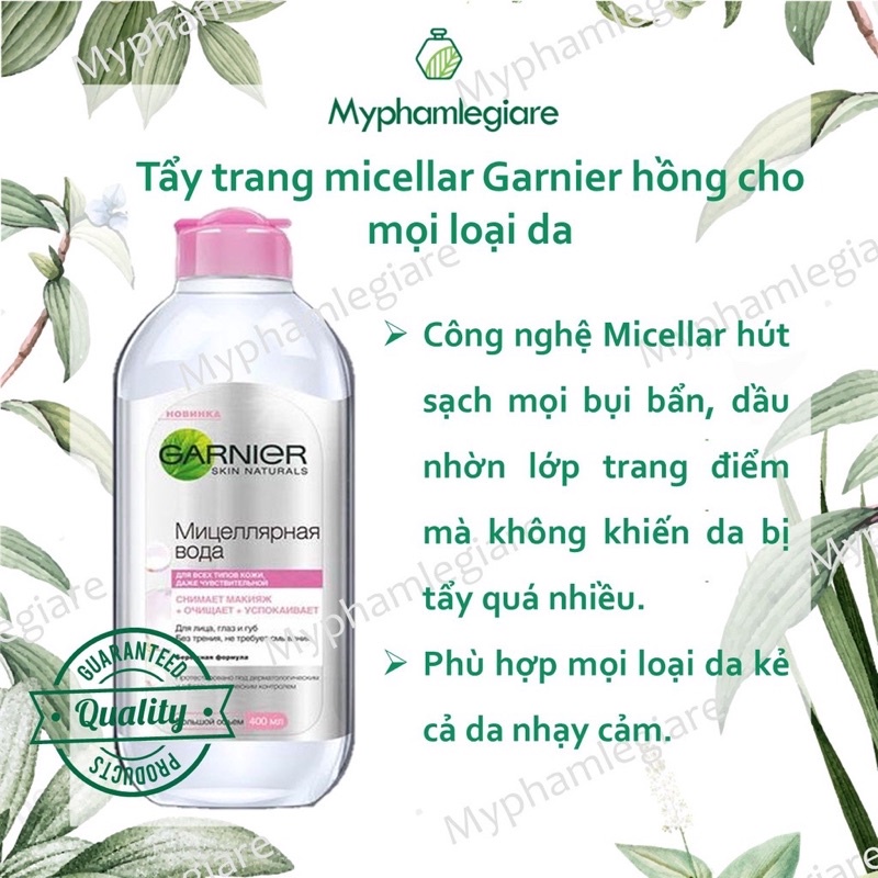 ((Xước chai) Nước Tẩy Trang GARNIEN Xanh/Hồng bản nga