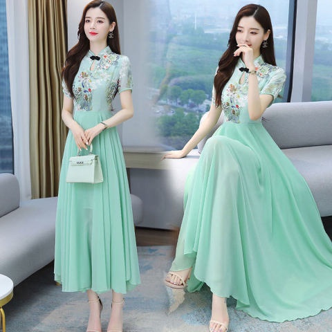 Đầm Dài Qua Gối Vải Lụa Mát Dáng Rộng In Họa Tiết Phong Cách Hàn Quốc Thời Trang Mùa Hè Hàng Mới Dành Cho Bạn Nữ
