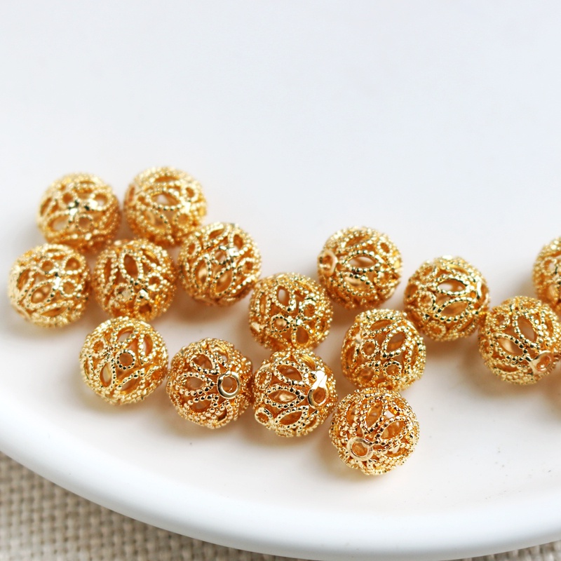 Hạt Xâu Trang Sức Hình Tròn Rỗng Bằng Đồng 14K 10mm/12mm Màu Sắc DIY