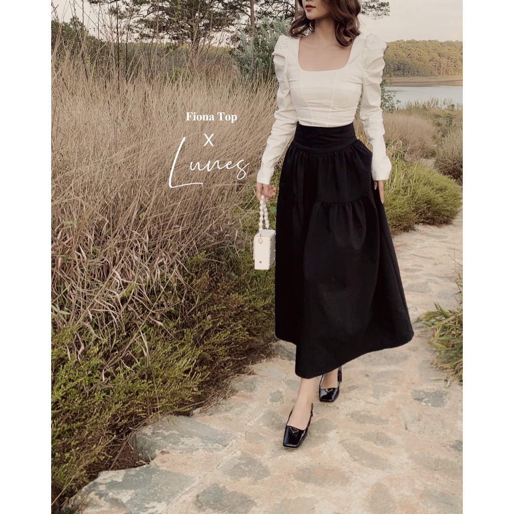 Chân váy midi H.I.U ROOM dáng dài nhún bồng HIU design 2021. | BigBuy360 - bigbuy360.vn