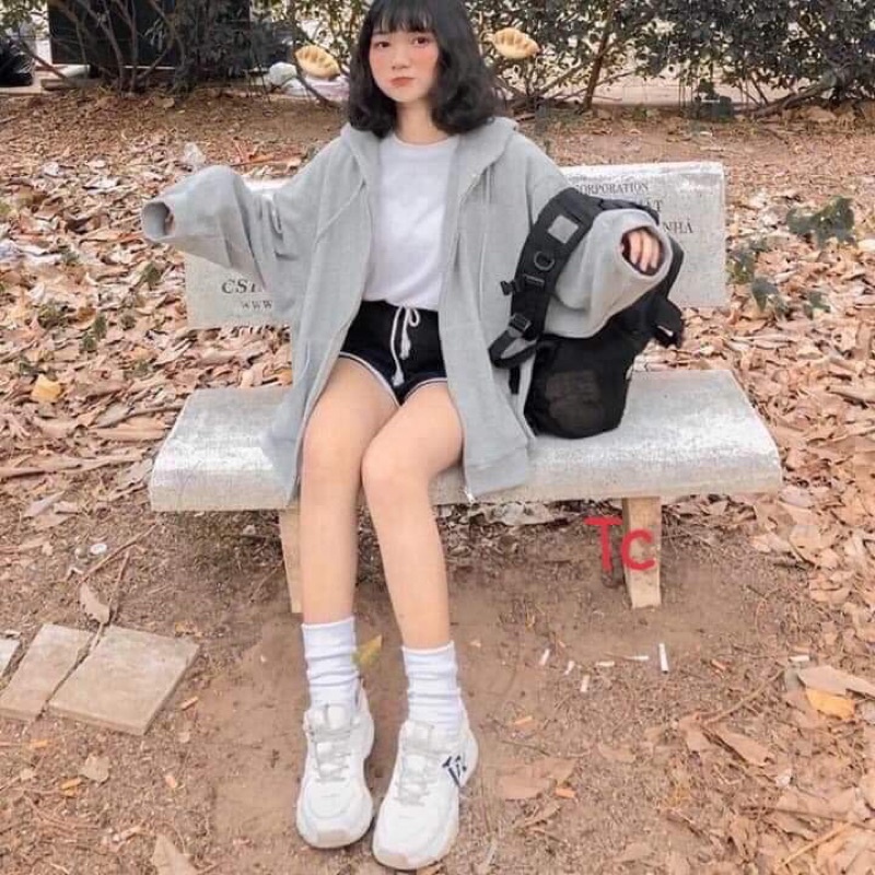 Áo khoá hoodie mũ trơn hai lớp TC12 | BigBuy360 - bigbuy360.vn