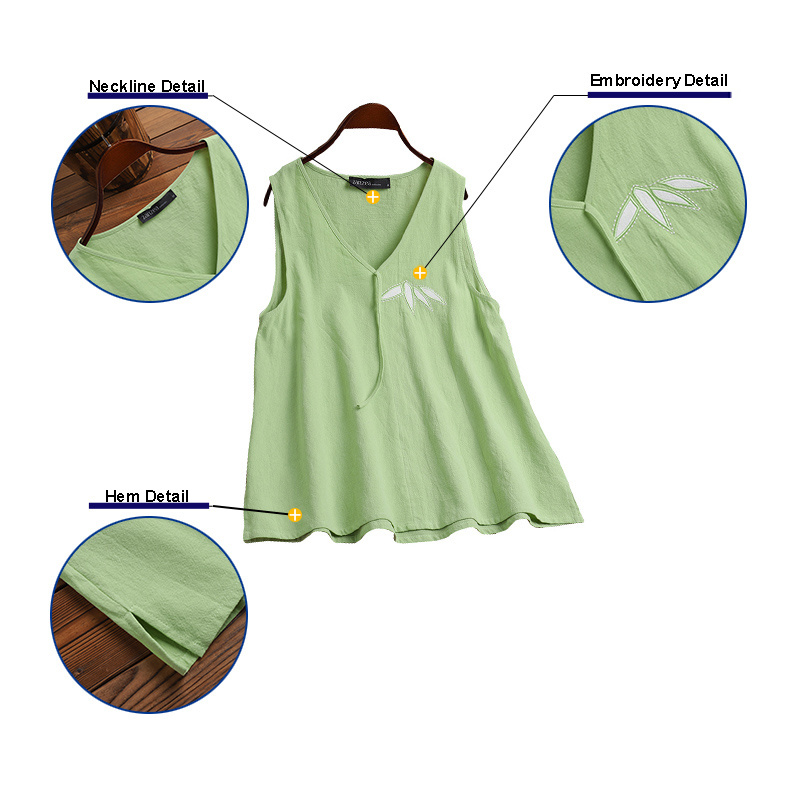 ZANZEA  Áo không tay cổ tròn thêu lá phong cách thường ngày cho nữ | BigBuy360 - bigbuy360.vn