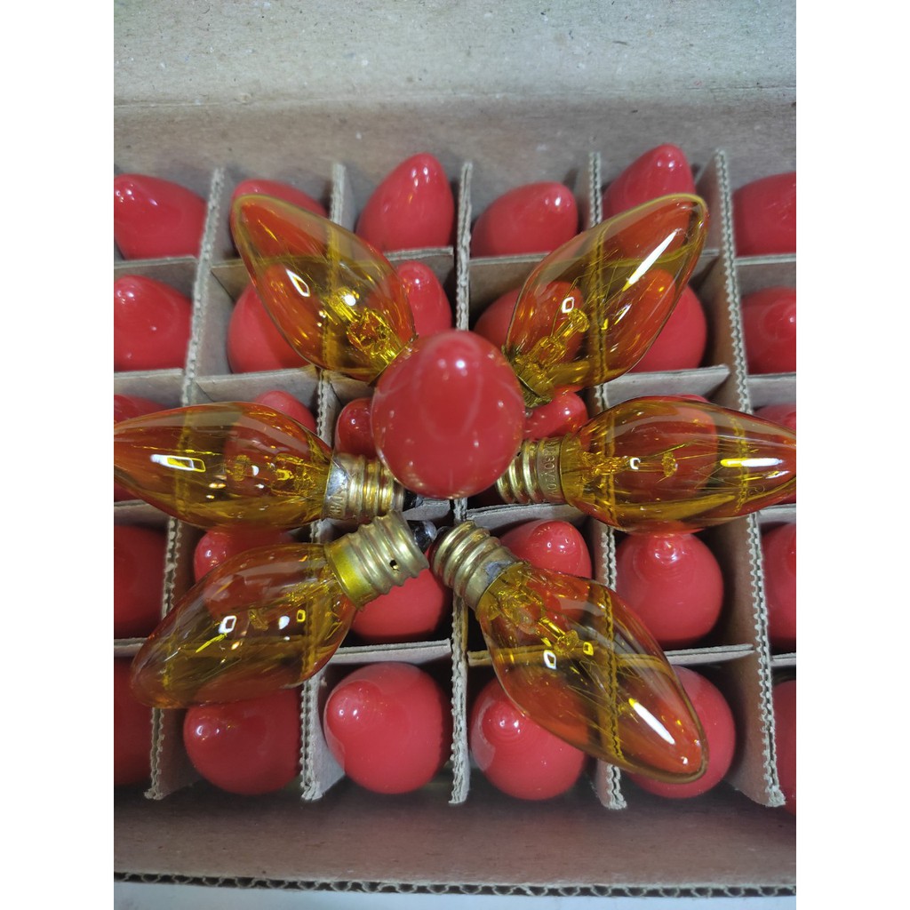 10 bóng quả nhót sợi đốt bóng đèn thờ đèn ngủ màu đỏ vàng đui E12 Vĩ Châu