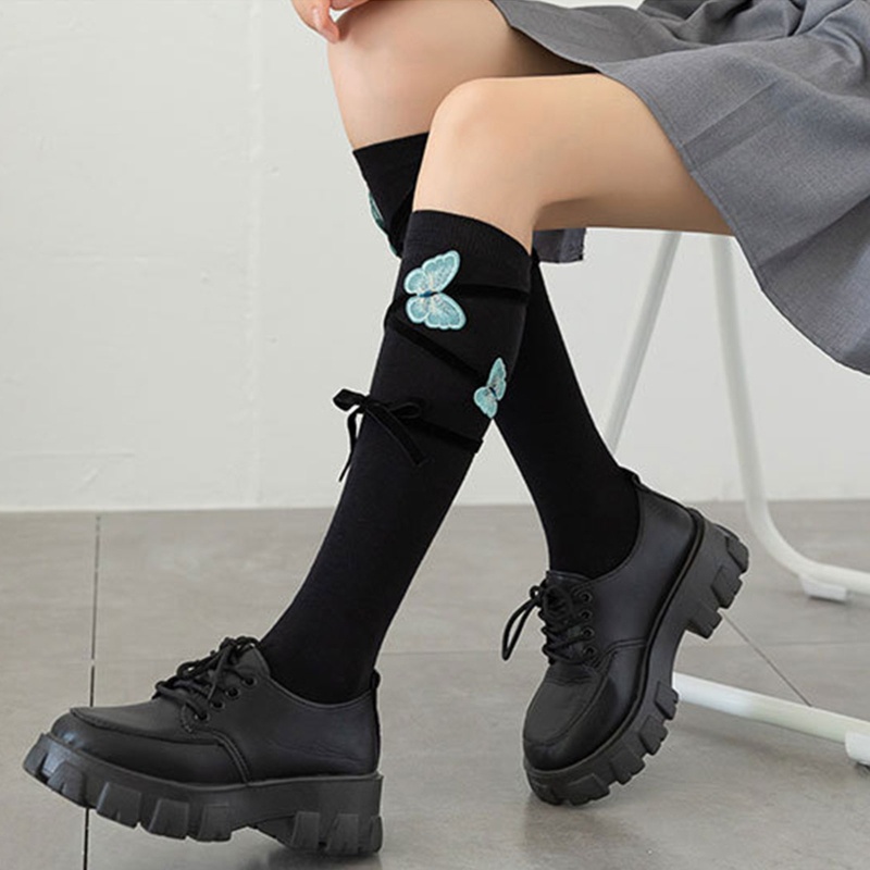 Tất Cotton Dài Qua Gối Thắt Nơ 3D Phong Cách Harajuku Nhật Bản Ngọt Ngào Cho Nữ