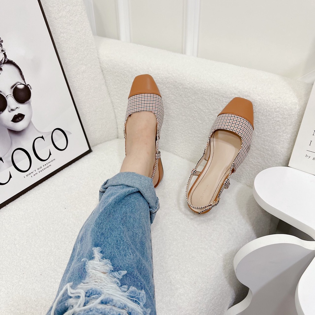 Sandal nữ gót thấp 3p bít mũi phối gót vuông cao cấp chất da căng mịn hàng chuẩn VNXK cực xinh - Chị Chảnh Store