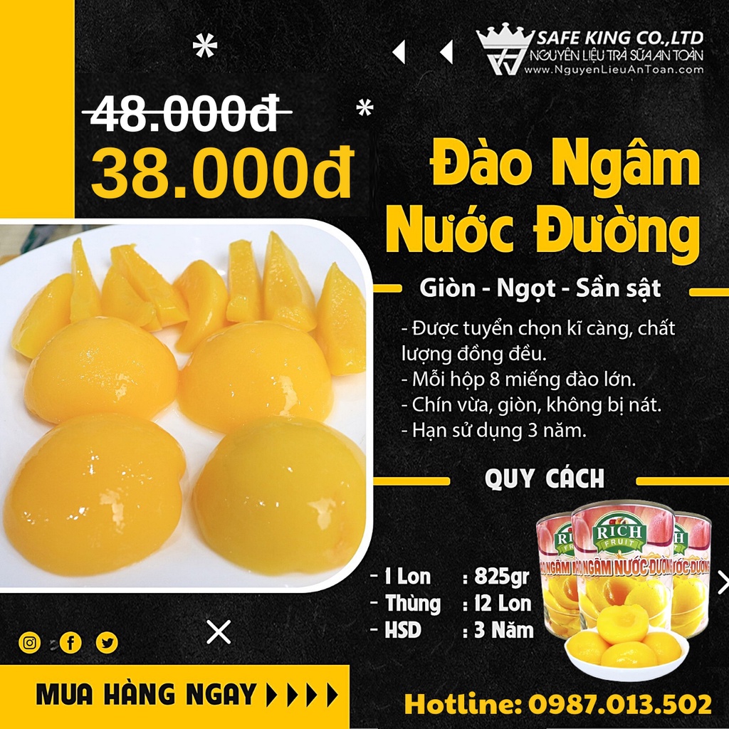 Đào Ngâm Nước Đường Rich Hộp Lớn 825Gram