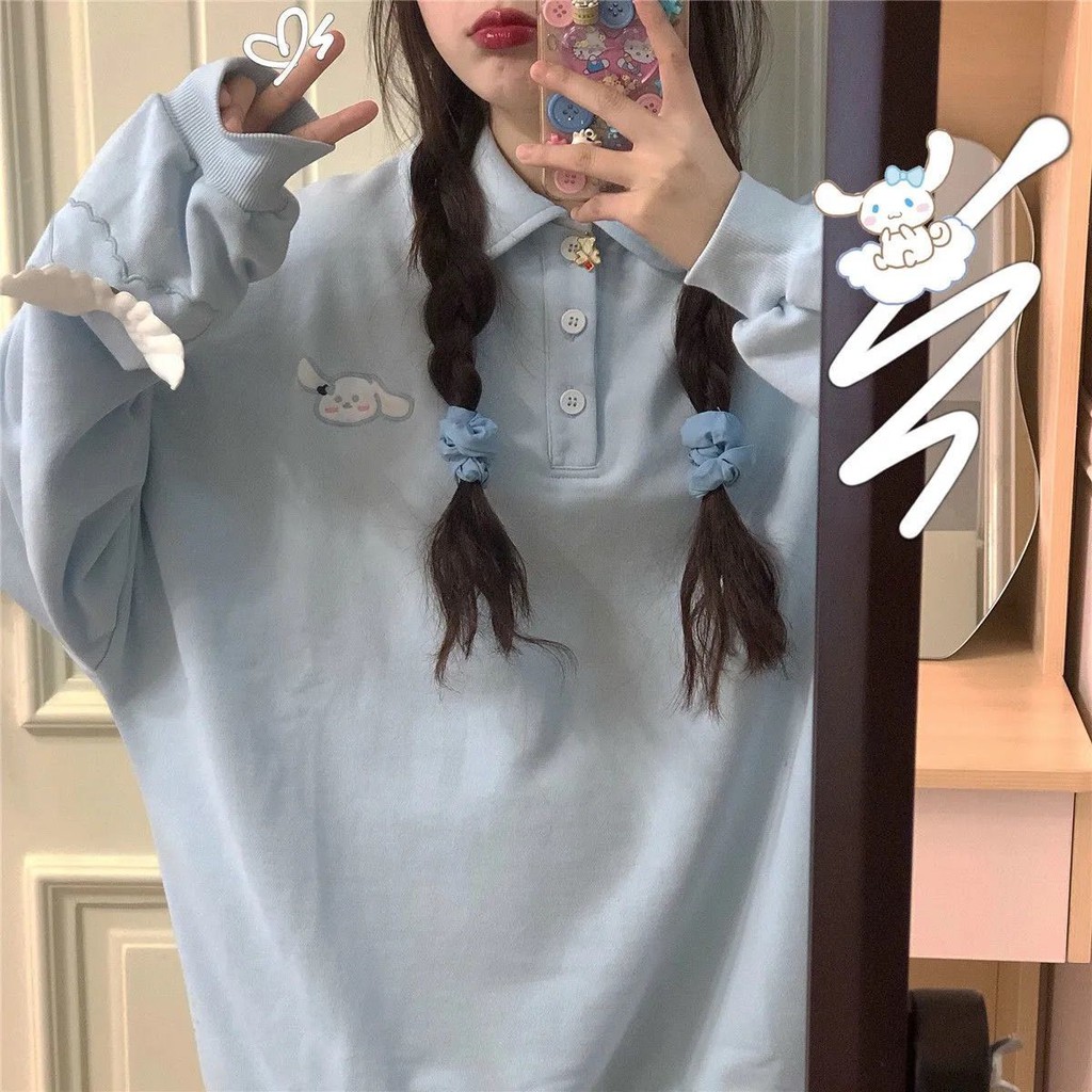 Áo Thun Polo Mỏng Thêu Hình Đôi Cánh Thỏ Dễ Thương Phong Cách Nhật Bản Thời Trang Mùa Xuân Dành Cho Nữ 2021