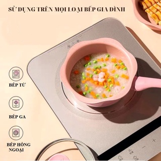 Nồi chảo đá ăn dặm, nồi chảo đá hoa kèm xửng hấp 16cm chất liệu cao cấp cho bé an toàn chịu nhiệt