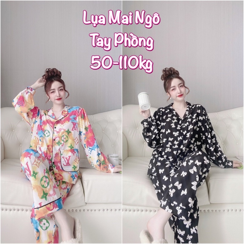 (50-100kg) Đồ Bộ Bigsize Lụa Nhật phối hoạ tiết