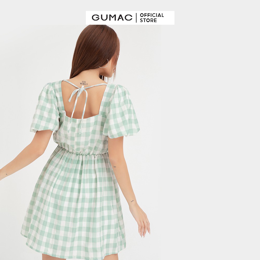 [Mã MABR07062 giảm 8% tối đa 50K đơn từ 249K] Đầm xòe nữ tay bí GUMAC họa tiết caro màu xanh trẻ trung DB485 | BigBuy360 - bigbuy360.vn