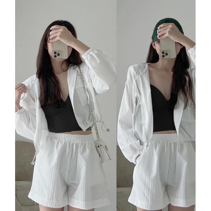 [ 𝐅𝐑𝐄𝐄 𝐒𝐇𝐈𝐏 ] SÉT 3 MÓN GỒM ÁO KHÓA DÂY KÉO TÚI NẮP BO EO QUẦN SHORTLƯNG THUN