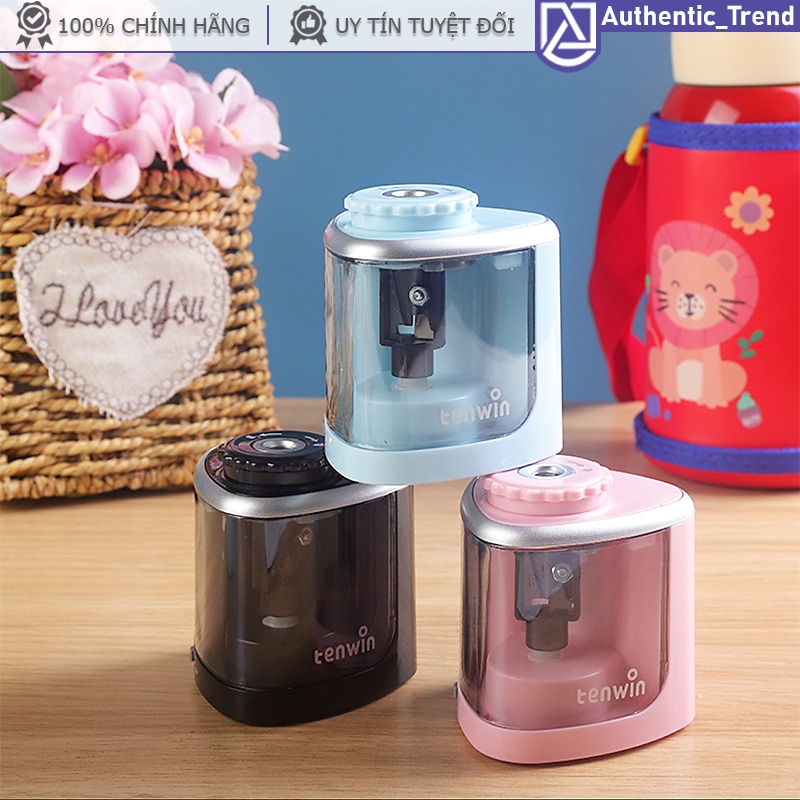 Chuốt bút chì tự động Tenwin + Tặng kèm lưỡi thay chạy bằng pin - Máy gọt viết chì điện không bụi tiện lợi