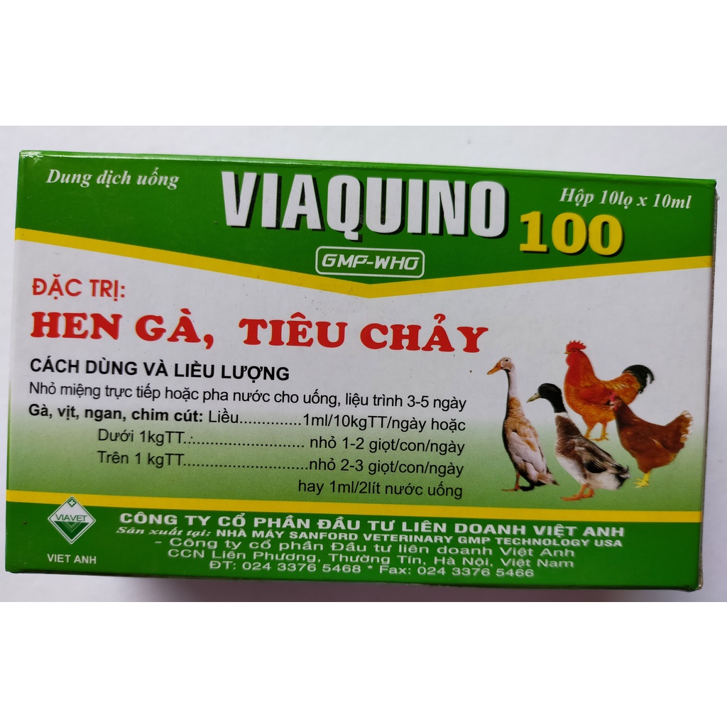 Hộp 10 lọ 10ml Viaquino 100 Chuyên dùng cho Gà Chọi,Gà Đá,Gà Cảnh,Chim Cảnh