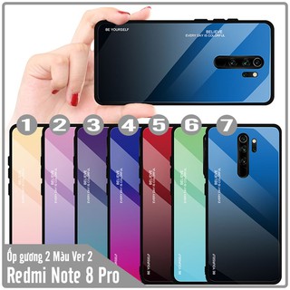 Ốp lưng cho Xiaomi Redmi Note 8 Pro gương cứng 2 màu Gradient Ver 2 , viền TPU dẻo đen