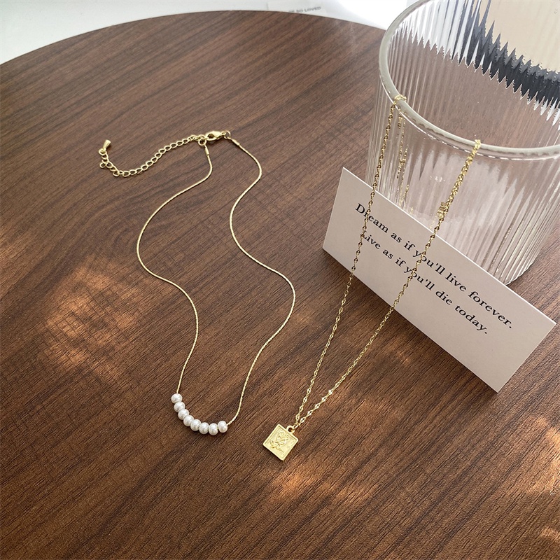 Dây Chuyền Hai Lớp Mặt Hoa Hồng Đính Ngọc Trai Thời Trang Dành Cho Nữ