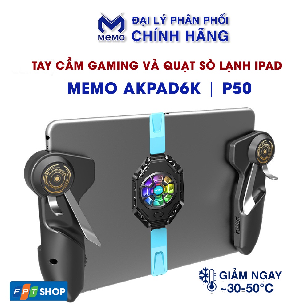 Tản nhiệt Ipad P50 quạt sò lạnh Led RGB và tay cầm chơi game AKpad06 bắn 6 ngón trên máy tính bảng