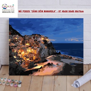 [sẵn có] Tranh sơn dầu số hóa tô màu - Tranh phong cảnh biển đêm [có khung 40x50cm]
