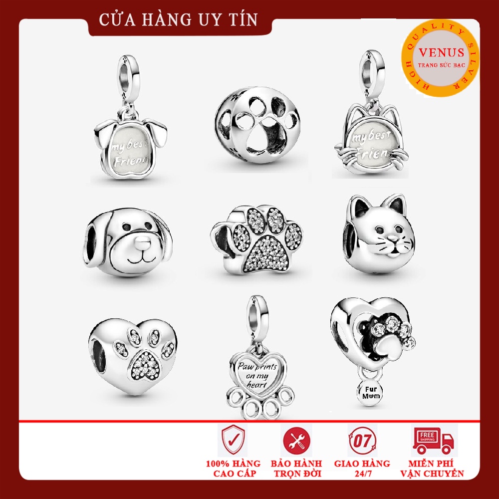 [Charm bạc 925 cao cấp] Charm bạc hình bàn chân chó- Mã sản phẩm VENUSBC