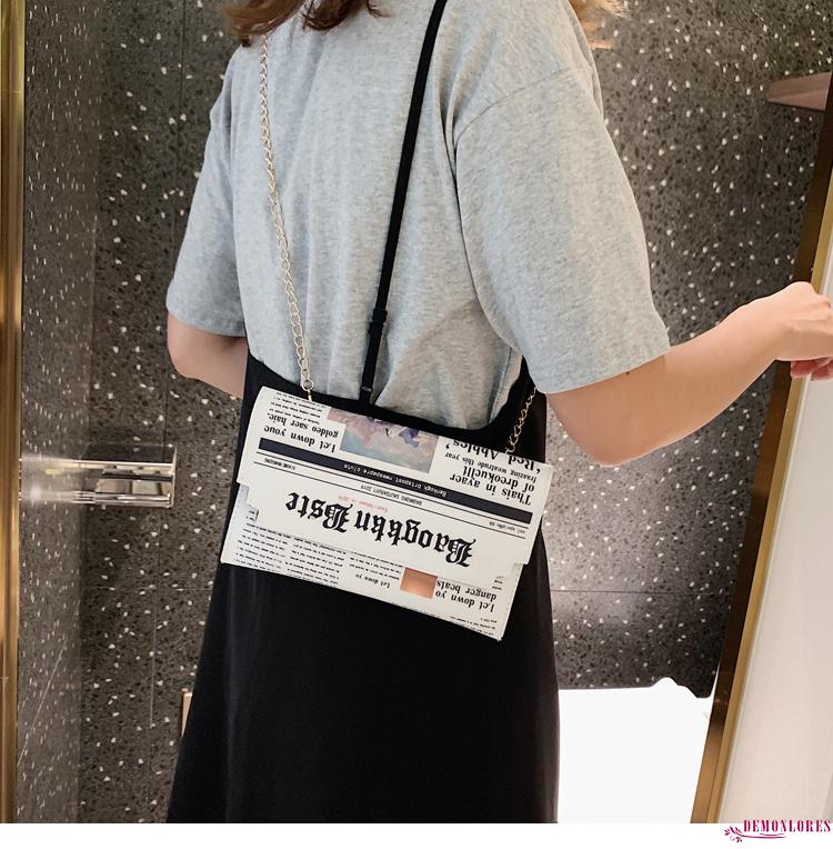 Túi Xách Da In Họa Tiết Tờ Báo Sáng Tạo Cho Nữ