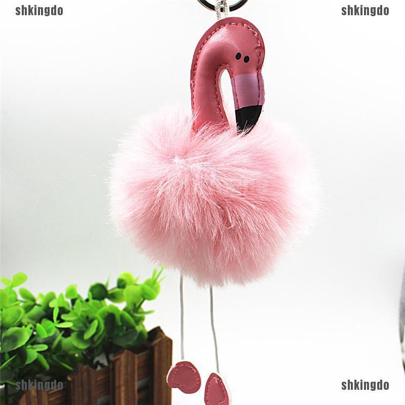 Móc Khóa Gắn Quả Bông Giả Lông Thỏ Thời Trang