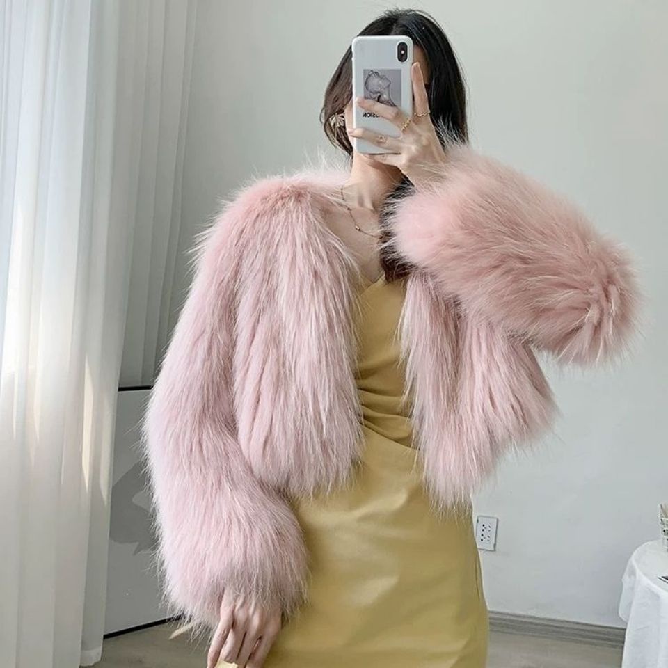 Áo khoác giả lông siêu ngắn thời trang dạo phố thu đông phong cách trẻ trung cho nữ