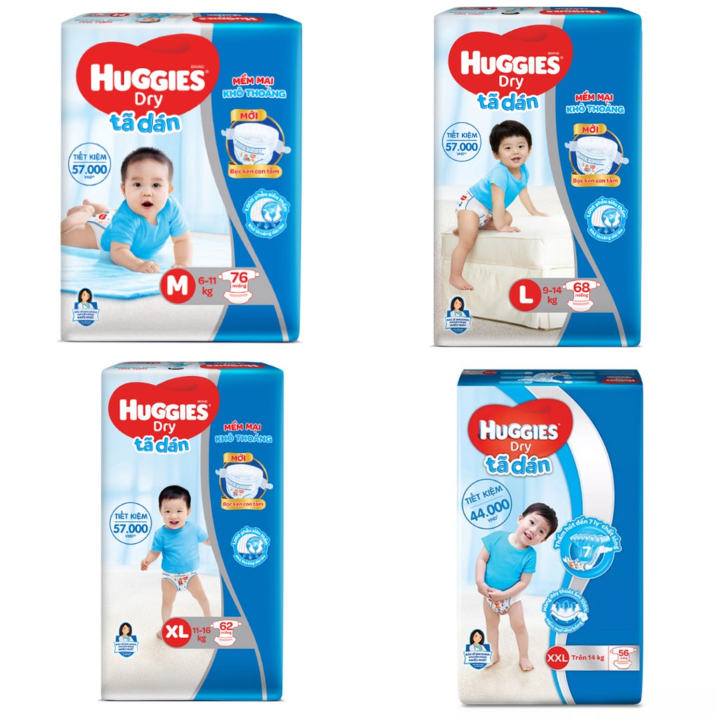 (Tặng miếng) Tã quần Huggies Dry M74/L68/XL62/XXL56/L48/XL42 (Đệm mây)