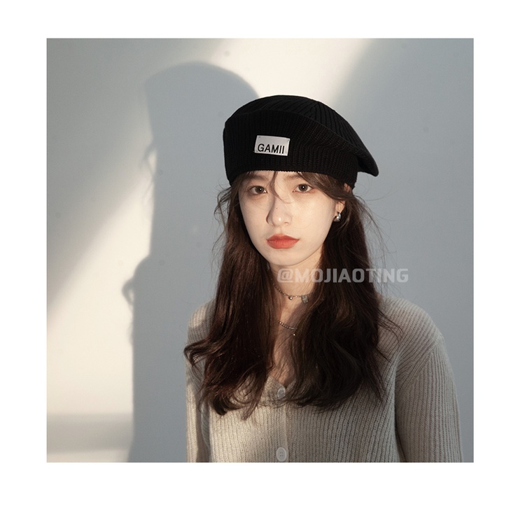 Nón Beret Len Màu Đen Thời Trang Hàn Quốc Cho Nữ