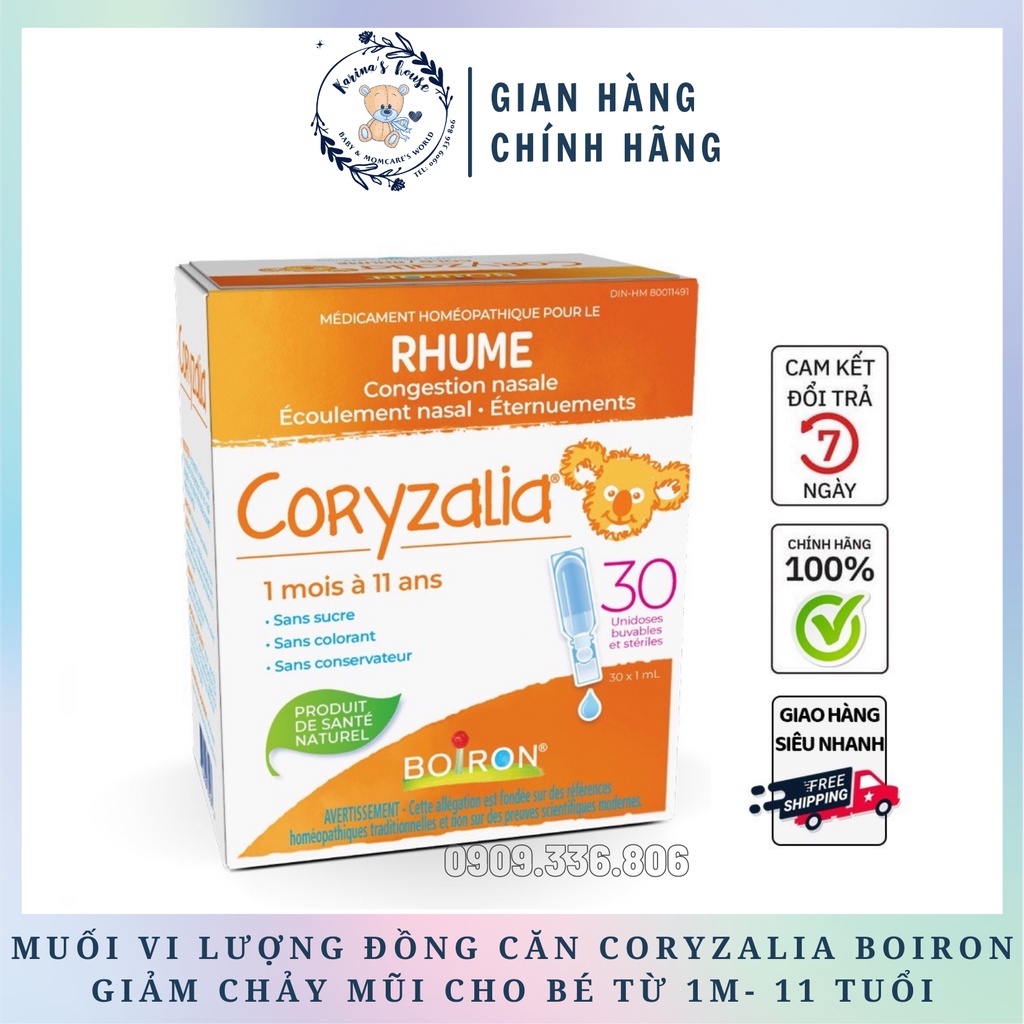 Muối uống vi lượng đồng căn Coryzalia Boiron giảm chảy mũi cho bé từ 1m - 11 tuổi