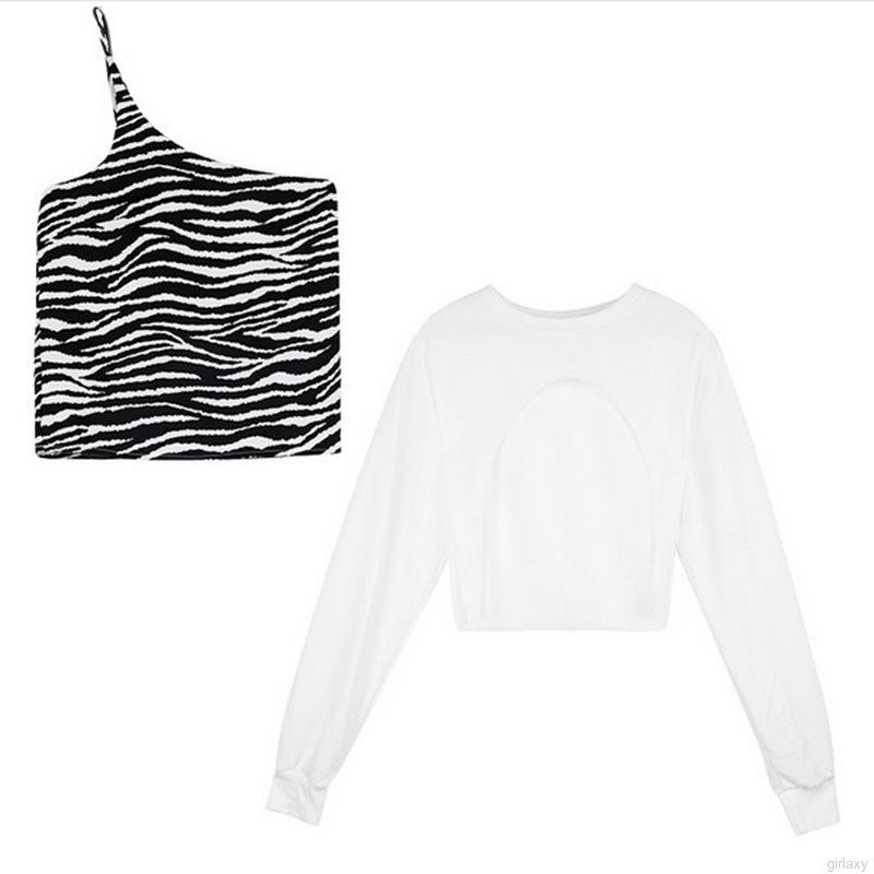 Set áo ngắn họa tiết sọc ngựa vằn kèm áo khoác ngoài tay dài thời trang nữ