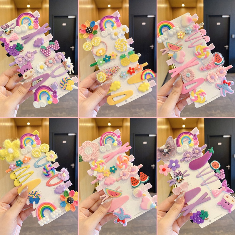 Bộ 14 Kẹp Tóc Màu Cầu Vồng Hoạt Hình Phong Cách Hàn Quốc Xinh Xắn Cho Bé Gái