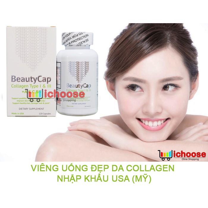 Viên uống đẹp da Collagen BeautyCap Mỹ bổ sung Vitamin A,E,C,B5 và Collagen Type 1&3