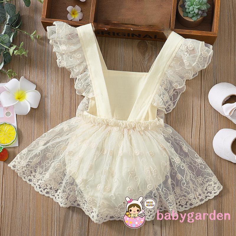 Bộ Áo Liền Quần Không Tay Phối Ren Họa Tiết Hoa Thắt Nơ Thời Trang Mùa Hè Cho Bé Gái