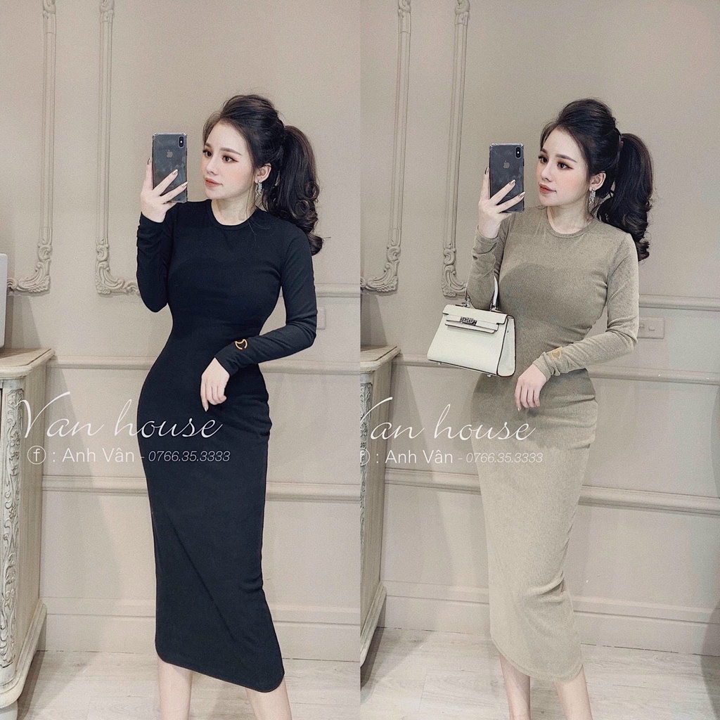 Váy Body dài tay , hack dáng,co giãn dầy dặn, váy body cao cấp, hàng loại 1 Quảng Châu SIZE :S,M,L