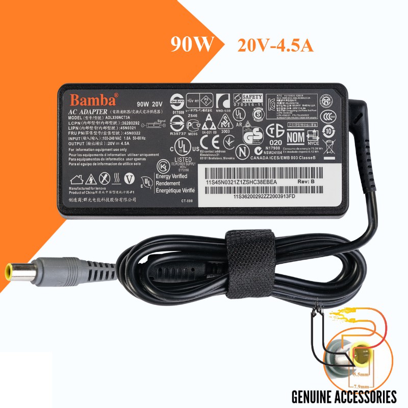 BỘ SẠC LAPTOP LENOVO 20V- 4.5A BAMBA - ADAPTER SỬ DỤNG CHO LAPTOP LENOVO 20V- 4.5A BAMBA