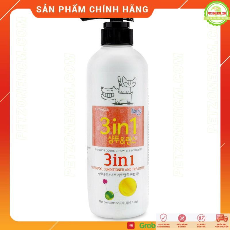 Dầu gội, xả và dưỡng 3 in1 Forcans 550ml cho chó - làm Sạch, giữ ẩm, cung cấp dinh dưỡng chiết xuất nha đam