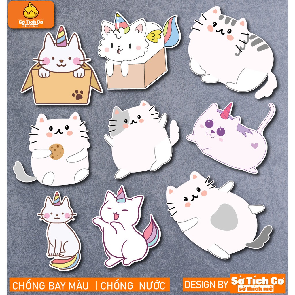 Cat Unicorn dán điện thoại, laptop, mũ bảo hiểm, guitar, vali MSP: A17