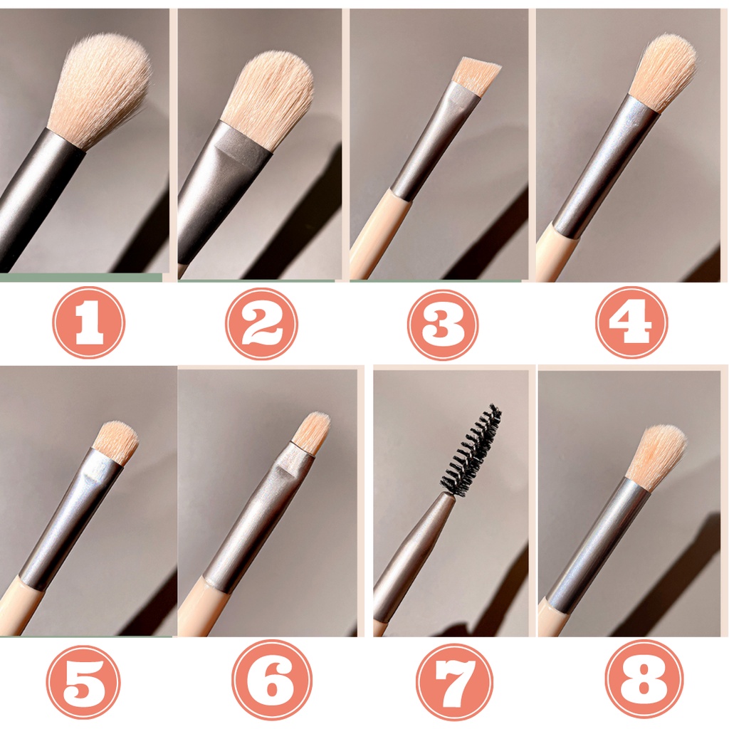 Bộ cọ trang điểm size nhỏ 8 món kèm túi da màu pastel M8030 - Hàng nội địa Trung