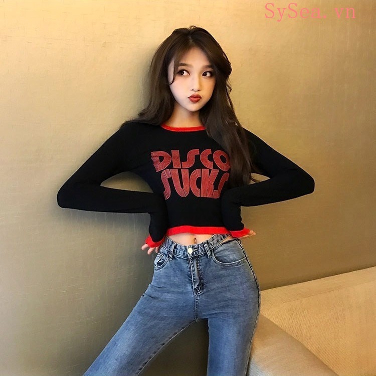 Áo croptop dài tay phong cách Hàn Quốc trẻ trung thời trang