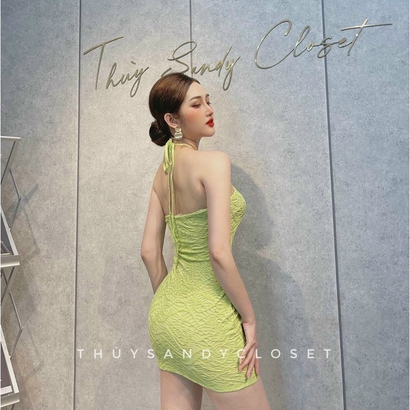 Đầm body cổ yếm vải xốp Quảng Châu dày dặn xịn sò alohashop91