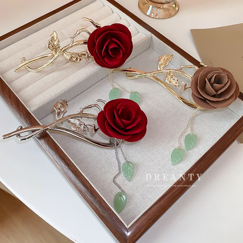 Kẹp Tóc Tua Rua Hình Hoa Hồng Phong Cách Hàn Quốc Thời Trang Cho Nữ