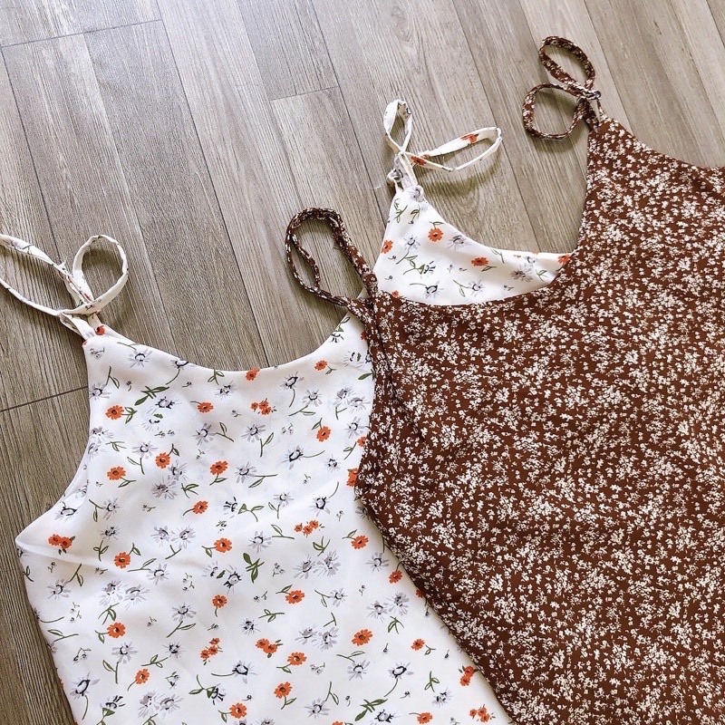 Set áo blazer tay ngắn ulzzang và váy 2 dây hoa nhí