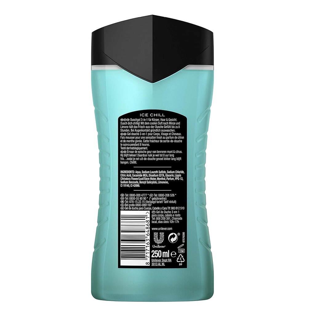 Sữa tắm gội mát lạnh AXE BẠC HÀ - AXE ICE CHILL CHO NAM GIỚI