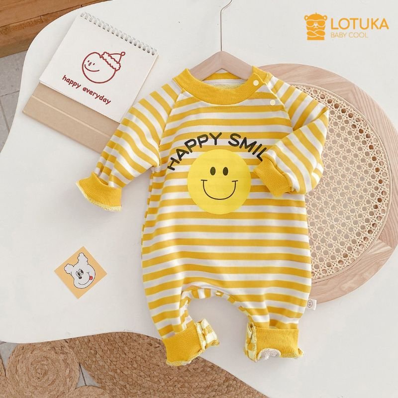 Combo bodysuit mùa thu cho bé, body chip, đồ liền thân dài tay hình chuối, mặt cười dễ thương size 3-12kg