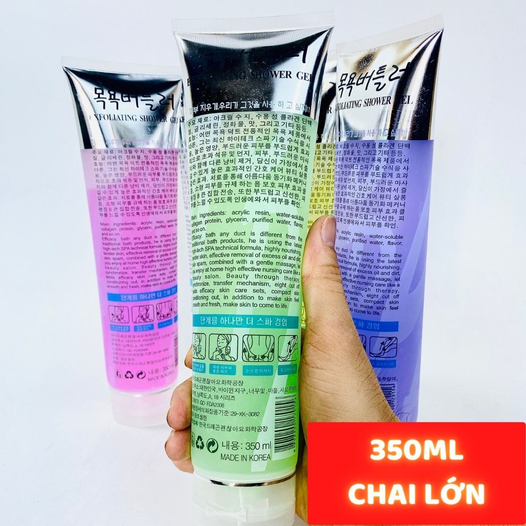 Tẩy da chết BODY SPA Hàn Quốc 350ml - Gel tẩy tế bào chết toàn thân, dưỡng da trắng da hương hoa quả tự nhiên TT02