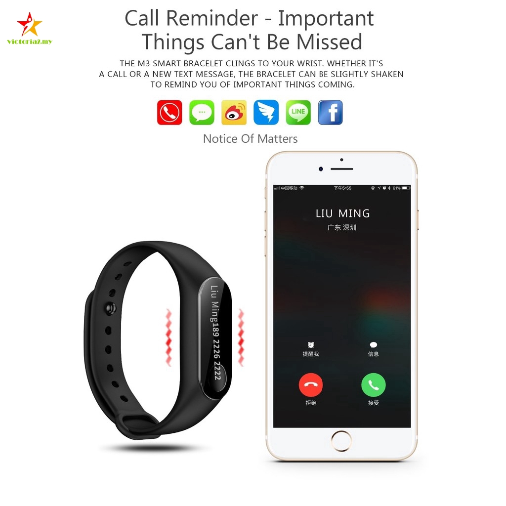 Đồng Hồ Thông Minh M3 %0020 Hỗ Trợ Đo Nhịp Tim / Huyết Áp Mi Band 3