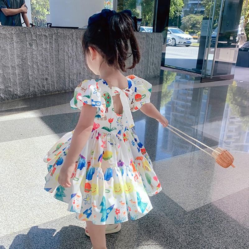 Đầm Cotton Họa Tiết Graffiti Cho Bé Gái