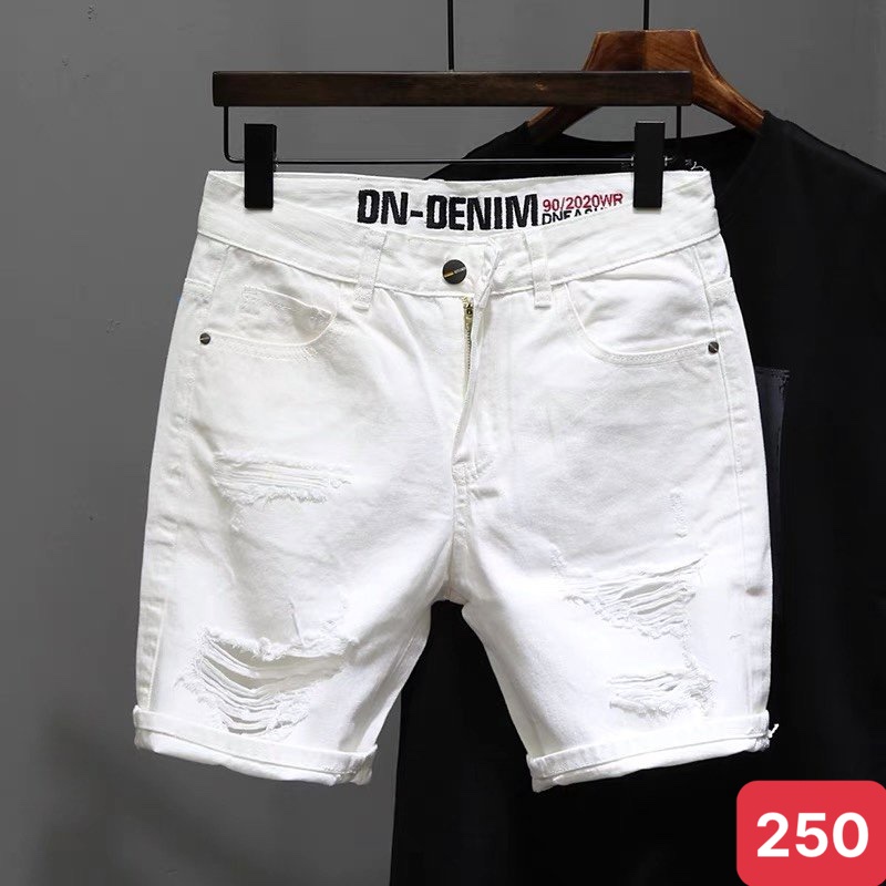 Quần đùi short jean nam màu trắng trơn rách chất bò cao cấp co dãn 4 chiều đẹp from dáng skinny chuẩn ADO47