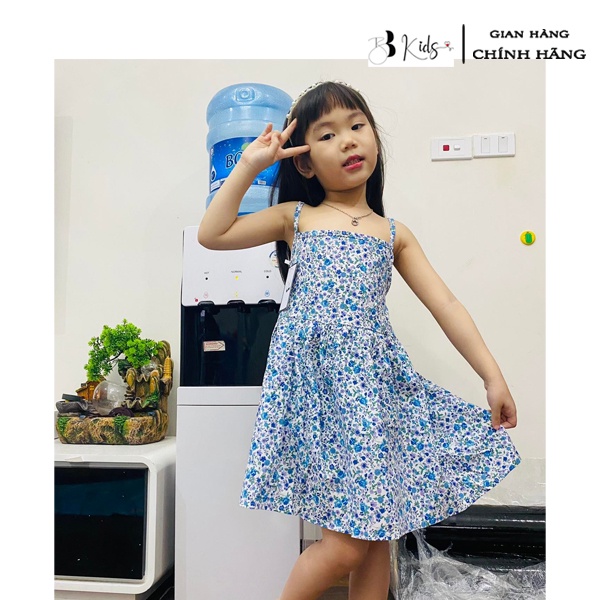 Váy 2 Dây BB KIDS Hoạ Tiết Hoa Nhí Màu Xanh Cho Bé Gái