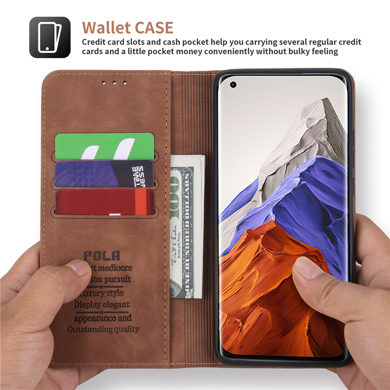 Leather Case Redmi Note 10 9T 10s K40 POLA Fashion Auto Closing Card Slot Magnetic Wallet Flip Xiaomi 11 10T Lite POCO M3 X3 Pro NFC Cover Casing