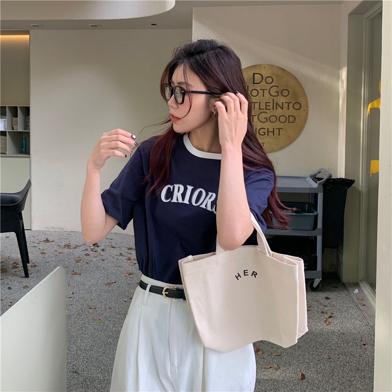 Áo thun SUXI tay ngắn cổ tròn dáng rộng chất liệu cotton in chữ màu sắc đơn giản thời trang mùa hè